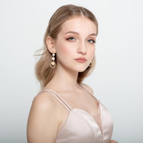 Baroque Long Pearl Earrings for Women 14K Gold Plated Irregular Geometric Pearl Drop Dangle Earrings Sterling Silver Post Long Earrings Dainty Earrings Wedding Party Prom Birthday Jewelry Gift3