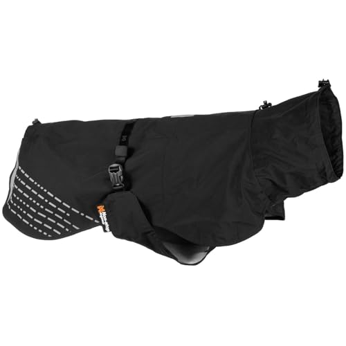 Non-Stop dogwear Fjord Regenmantel, wasserdichte Hunderegenjacke, verstellbar und atmungsaktiv mit reflektierenden, Leinenöffnungen und Beingurten, Schwarz für mittelgroße Hunde, Größe 60