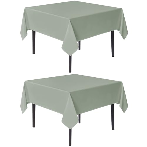 Image of sancua Square Tablecloths 70x70 Inch Sage Green Fabric Table Cloth, 2 Pack | For Square or Round Tables, Washable Polyester Cover for Dinner, Holiday Party, Decorative Display Tables