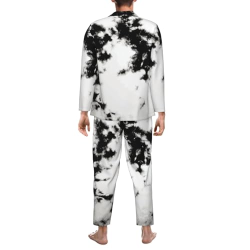 Watercolour Black White Tie Dye Mens Pajamas Set Button Down Sleepwear Set Long Sleeve Loungewear With Pockets2