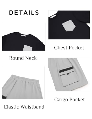 Image of Arshiner Boys' 2-Piece Cotton Outfit Short Sleeve Crewneck T-Shirt & Cargo Shorts Set Summer Casual Clothes for Kids 5-13