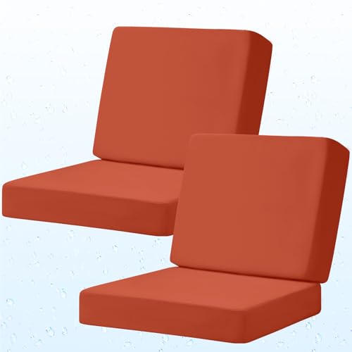 Image of Deep Seat Patio Cushions Set of 2, 24x24 Inch Waterproof & Fade Resistant Outdoor Chair Cushions, Thick Padded Replacement Sofa Cushions for Garden Yard Furniture