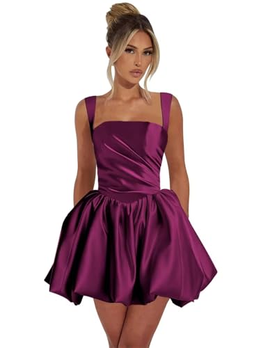 Square Neck Homecoming Dresses for Teens 2025 Pleated Satin Mini Bubble Cocktail Party Dress AU163
