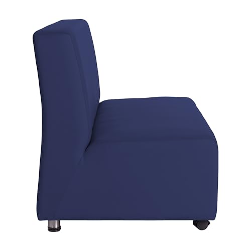 Image of FDP Pro Series Upholstered Armless Mobile Sofa with Locking Casters for Portability Commercial Seating for Hotel Lobby, Office, Restaurant, Waiting Room, Home - Navy