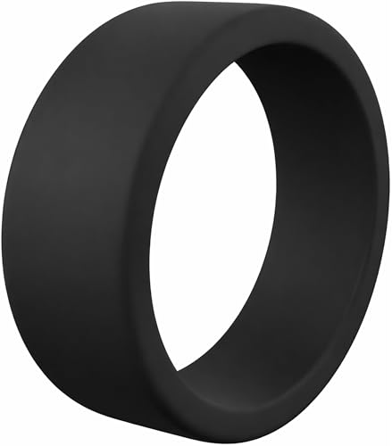 QALO Men's Rubber Ring, Durable Comfortable Fit for Active Workouts – 8mm Wide x 3.2mm Thick Band – Skin-Friendly, Lightweight All-Day Wearable Men's Silicone Wedding Ring – Black, Size 10
