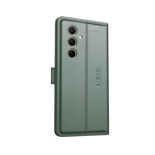 Image of AIBEX Compatible for Samsung A35 5G / Samsung A55 5G Flip Cover Leather Finish with Magnatic Closure | Inside TPU with Card Pockets | Wallet Stand | Complete Protection Flip Case -Green