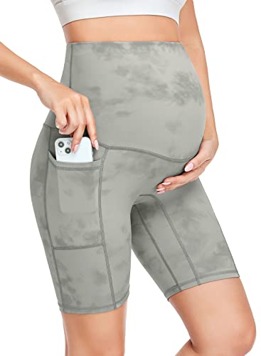 GLAMIX Damen Schwangerschaft Active Shorts 12,7 cm / 20,3 cm Schwangerschaft über dem Bauch Workout Yoga Biker kurze Hose, 20,3 cm - Diamond Dye Grey, X-Groß Cover