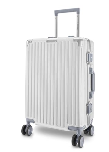 Image of Maleta Crown Series Cabin Trolley Bag |Aluminium Frame, 20 inch, 8 Spinner Wheels, Dual TSA Lock |Free Bag Cover | Trolley Bags for Travel | Suitcase for Travel (White, Cabin-Small)