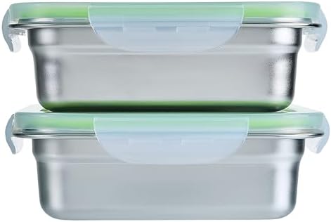Set of 2 Stainless Steel Sandwich Containers - Food Grade Stainless Steel Metal Base plus a BPA Free, Lock Tight BPA Free Lid with Airtight Silicone Seal. Great for Sandwiches and Snacks - Thumbnail 3