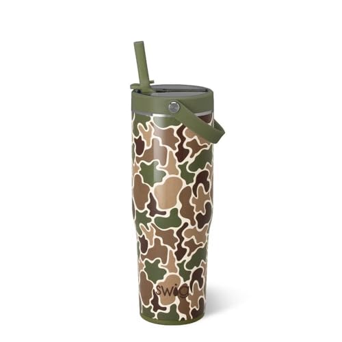 Swig Life 30oz Leak Proof To-Go Tumbler 30oz Leak Proof Water Bottle with Handle and Straw Large Insulated Tumblers Cup Holder Friendly Travel Mug Reusable Leakproof Water Bottle (Hunting Camo)