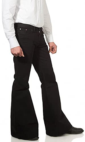 Image of Men's Relaxed Vintage 60s 70s Bell Bottom Stretch Fit Classic Comfort Flared Flares Retro Leg Disco Denim Jeans Pants