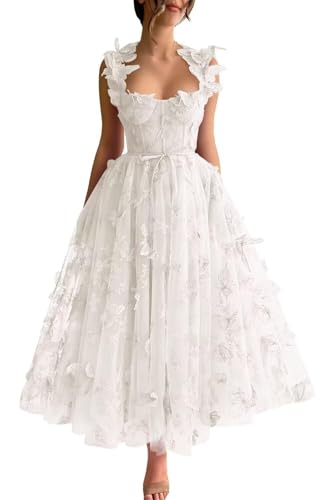 3D Butterflies Long Prom Dresses for Teens Spaghetti Strap Evening Party Gowns with Pocket