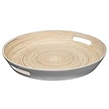 Bambus Holz Tablett Schale Teller grau rund groß Servieren dekorieren Küche handgemacht nachhaltig
