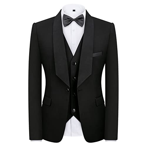 Rogers & Morris Men's Tuxedo Suit Regular Fit 3 Piece Suit Blazer Jacket Waistcoat Pants Set for Wedding Prom2