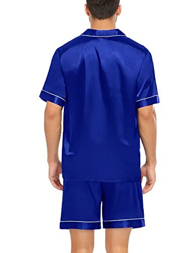 Image of SWOMOG Men Satin Silk Pajamas Sets Short Sleeve Sleepwear Button-Down PJs Sets Two-Pieces Loungewear with Pockets