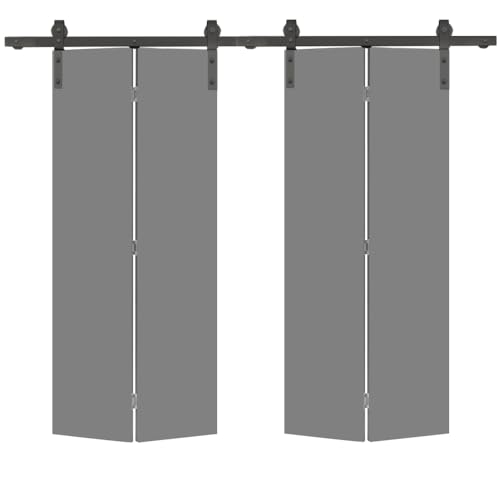 48 in. x 80 in. Light Gray Smooth Flush Hardboard Hollow Core Composite Double Bi-Fold Barn Door with Sliding Hardware Kit