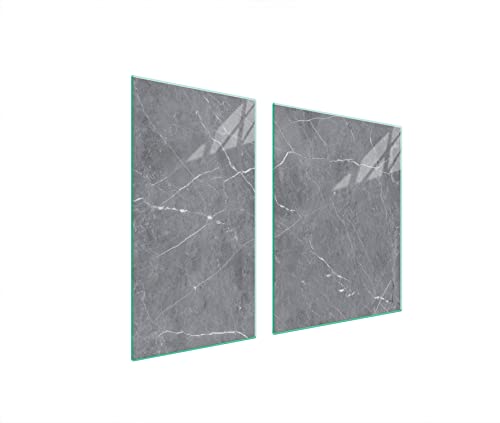 DarHaus Placa protectora de vitrocerámica 90 x 52 cm 2 piezas cocina eléctrica universal para inducción protección contra salpicaduras tabla de cortar de vidrio templado, MÁRMOL