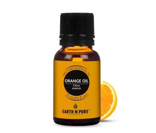 Image of Earth N Pure Orange Essential Oil | 100% Pure & Natural | Steam Distilled & Undiluted | Sweet Orange Oil for Diffuser, Aromatherapy, DIY Skincare, Hair Care & Home Fragrance | 15ml
