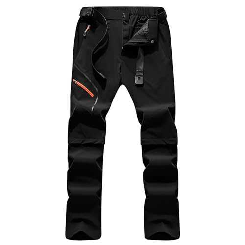 Generisch Pantalones de senderismo para hombre con cremallera, transpirables, suaves, funcionales al aire libre, pantalones de senderismo desmontables, secado rápido (incluye cinturón), Negro , 3XL
