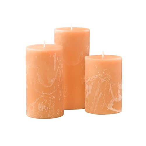 Becky Home Peach Scented Light Orange Pillar Candles Set of 3 (3x6 Inch) Long Lasting Aromatic Pillar Candles for Home Dcor Decorative Candle Gift for Men and Women