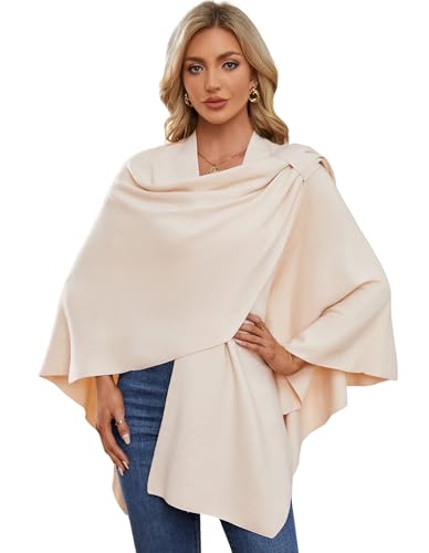 PULI Chales tipo poncho con frente cruzado para mujer, elegantes chales tejidos finamente drapeados, capa de punto para vestido de noche, chales para boda, 1 Beige, Altoa única