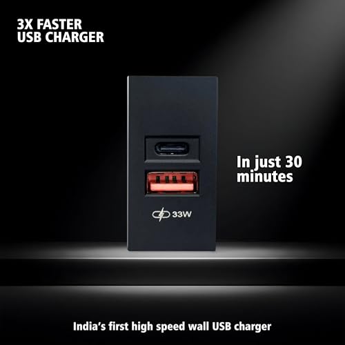 Image of MX USB Charger 35W GaN A+C Modular Module, USB-C & USB-A Fast Charging Socket for Switch Board, 22.5 x 45 mm Modular Plate, 90-270V AC Input, Wall Mounted Charger for Home & Office Panels, Black