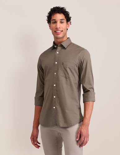 Image of U.S. POLO ASSN. Solid Tailored Fit Shirt for Men - 100% Cotton, Breathable & Comfortable, Full Sleeves Casual Shirt for Men