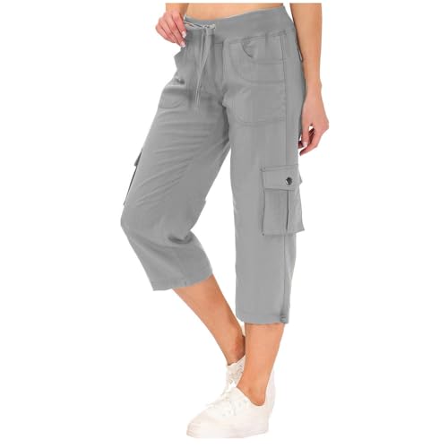 Cargo Capris for Women Dressy Casual Drawstring Hiking Capri Pants Summer Travel Outdoor Trousers with Multi Pockets