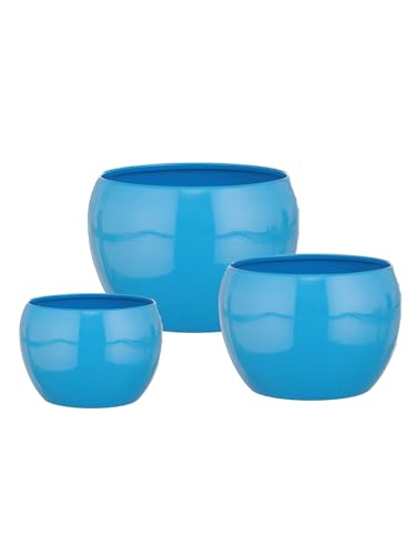 Image of Sunshine Solid Metal Tabletop Planters, Home Decor, Living Room, Office, Restaurant, Table Decor| (Set of 3, Without Plant) (Sky Blue)