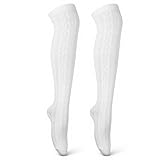 Skrfren Women Cable Knit Thigh High Socks, Cable...