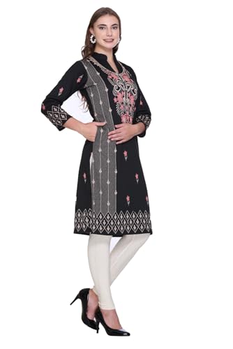 Image of Rosary Women's Winter Wear Jacquard Woolen Straight Kurti with 2 Side Pockets