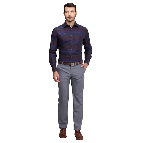 Image of Park Avenue Men's Luxus Fit Pure Cotton Structure Pattern Narrow Collar Full Sleeve Formal Regular Fit Shirt
