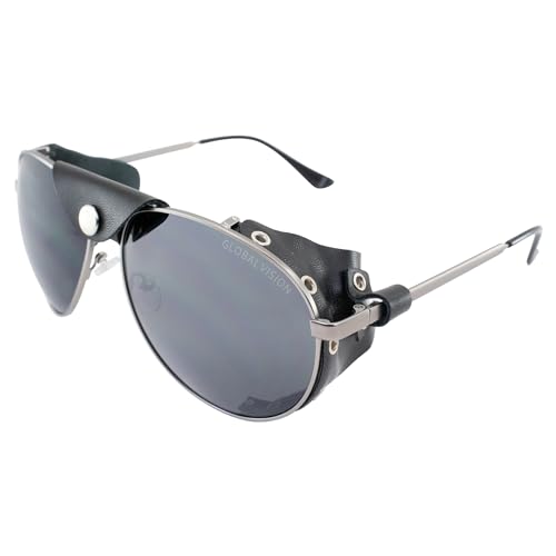 Global Vision Aviator-3 Motorcycle Sunglasses w/Side Shields Gunmetal Frames w/Smoke Lenses