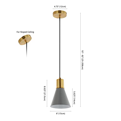 Image of JONATHAN Y Apollo Mid-Century 1-Light Pendant 6 inch, Gray /Brass Gold