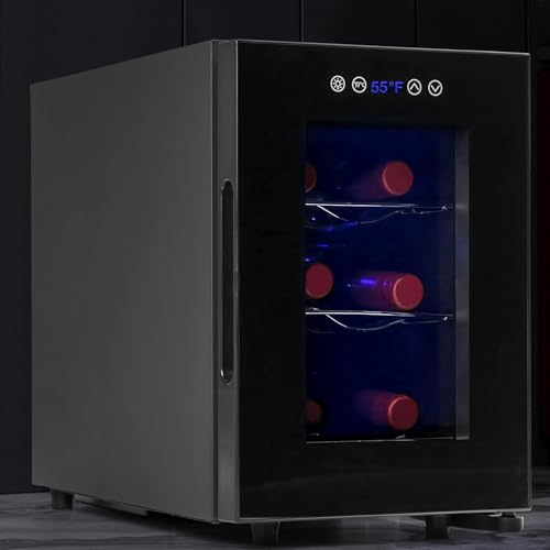 Iceblue Premium 6-Bottle Horizontal Thermoelectric Wine Cooler/Chiller - Countertop Red & White Wine Cellar with Digital Temperature Control, Freestanding Refrigerator with Quiet Operation (Black)