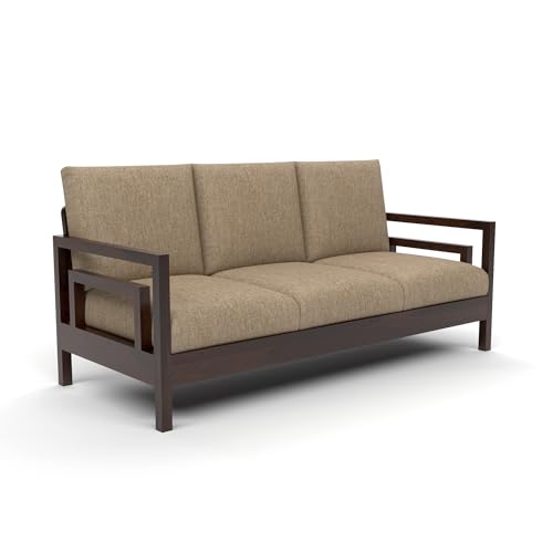 Image of Solid Sheesham Wood 5 Seater Sofa for Living Room | (3+1+1) Five Person Sofa - Stylish & Durable 5 Seater Sofa for Office & Home Furniture (Jake Walnut, 5 Seater)