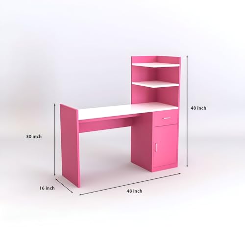 Image of Engineered Wood Office & Study Table for Study Room /Office /Work from Home || Engineered Wood Study Table || Freestanding || (Pink & White) |