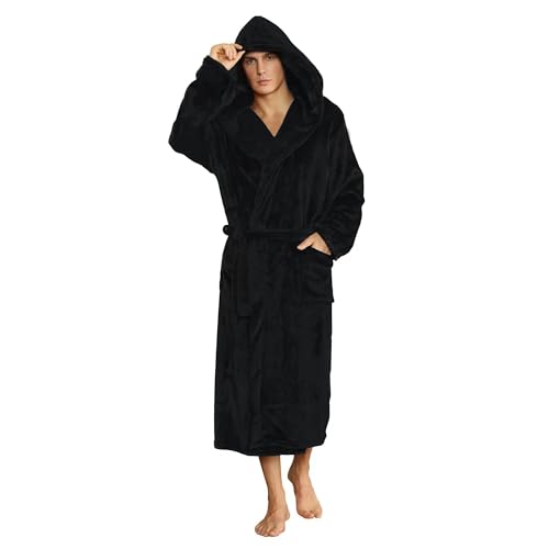 Image of U2SKIIN Mens Hooded Robe, Plush Robes for Men Long Fleece Bathrobe