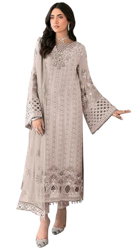 Image of RUDRAPRAYAG Women's Georgette Fabric With Embroidery Work Traditional Ethnic Semi Stitched Pakistani Long Suit With Work Dupatta