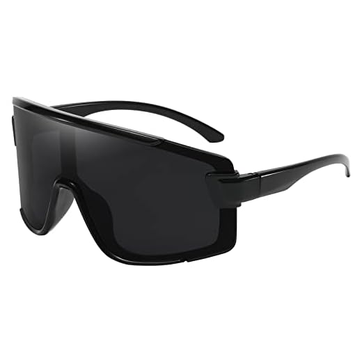 Oversized Flat Top Sunglasses Men Women Funky 70s 80s Futuristic One Piece Siamese Big Wide Rectangle Shield Shades Windproof Outdoor Running Driving Cycling Visor Glasses(Black Frames/Grey Lens)