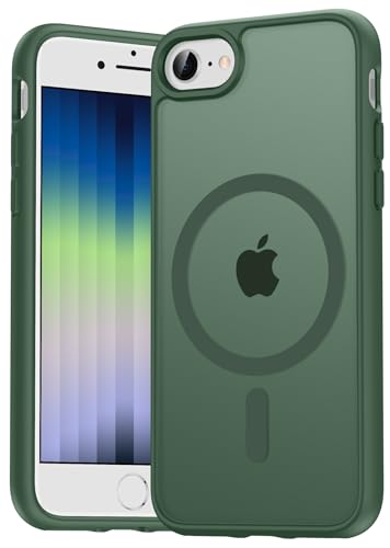 Natiiozie Magnetica Cover per iPhone SE 3/2 (2022/2020), iPhone 8/7 Compatibile con MagSafe Custodia Traslucida Opaca Posteriore, Antiurto Anti-impronta Resistente ai Graffi Protettiva Case verde