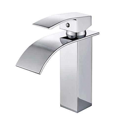 Wovier Waterfall Basin Mixer Tap, Single Handle Single Hole Bathroom Sink Faucet,Chrome Finish
