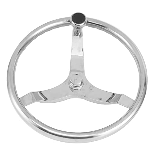 Marine Steering Wheel, High Hardness 13.5in Rustproof Boat Steering Wheel Weather Strong 3 Spoke for Yacht