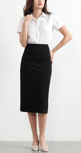 Women’s Classic Below Knee Pencil Skirt Stretch Line Midi Skirt of Business Casual Outfits3