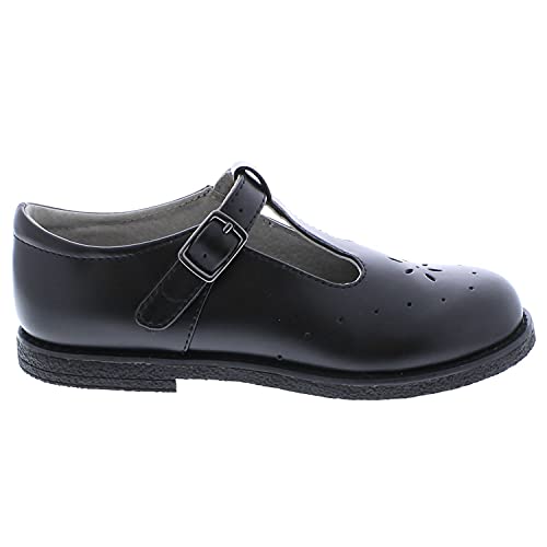 FOOTMATES Sherry BTS Leather T-Strap Mary Jane Flats Girls Dress Shoes with Wide Toe Box and Custom-Fit Insoles, Non-Marking Outsoles - for Little Kids and Big Kids, Ages 4-123