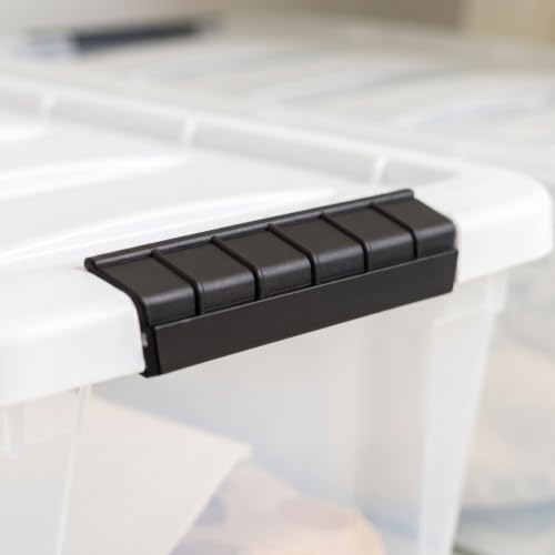 Image of IRIS USA 13 Qt Storage Bins with Lids, 6 Pack, Clear /White | Compact storage for shoes, crafts, office supplies, personal items, closet organization, and small-space storage.