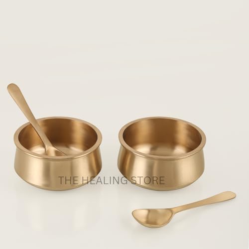 Image of THE HEALING STORE Pure Bronze Kansa Donga Set of 2 Without Lid | Handcrafted Ayurvedic Serving Bowls for Dal, Curry, Sabzi & Rice | Traditional Kansya Dinnerware | Eco-Friendly Bronze Serveware