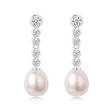 YAMI Pendientes de perlas para mujer, 8-10 mm, perlas cultivadas de agua dulce/agua salada, pendientes colgantes de perlas de plata 925, pendientes hipoalergénicos, pendientes largos de perlas de