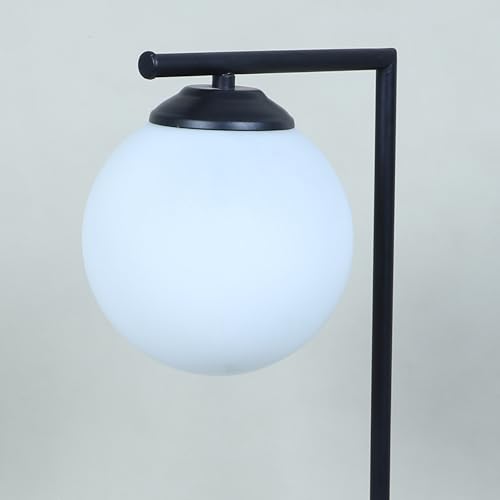 Image of tu casa Black Metal Table Lamp | White Glass Shade | Durable Metal Construction | Modern Home Decor | Without Bulb | Ambient Lighting for Bedroom, Living Room, Lounge, Office, Study & Festival Gifting