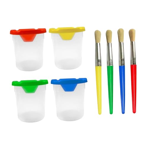 rockible Juego de 4 Vasos de Pintura Y Pinceles a Prueba de Derrames para Dibujar, Regalar Y Hacer Manualidades.